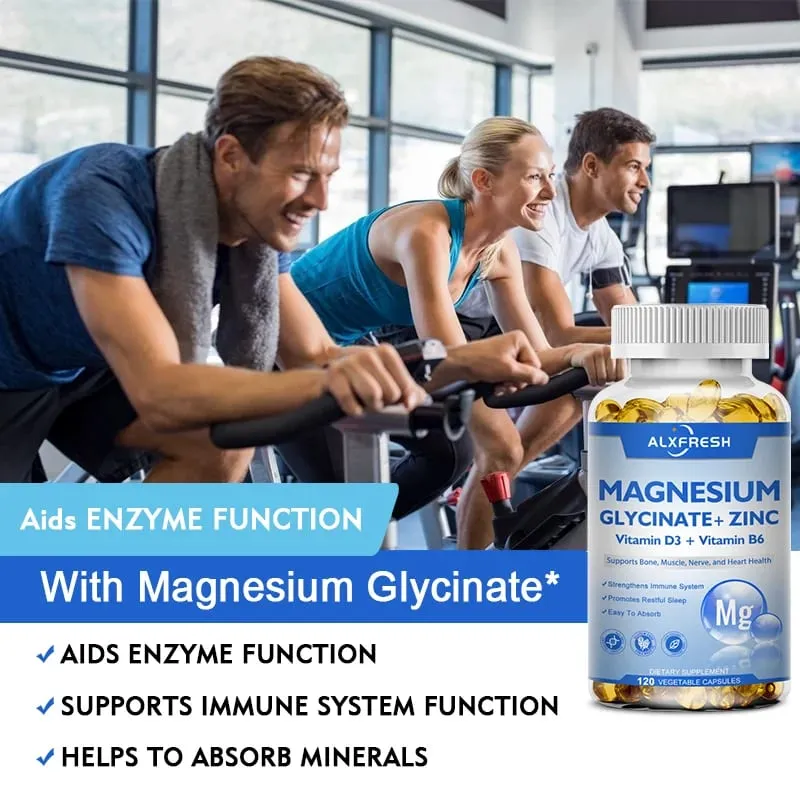 Magnesium Glycinate 500mg Capsules High Absorption with Zinc Vitamin D3 B6 Support Dietery Supplement Stress & Anxiety Relief