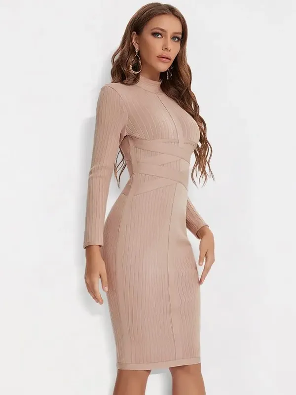 Szexi piros pólyás ruha 2023-as meztelen garbós hosszú ujjú irodai Bodycon ruha Cross Criss női Midi Vestidos Maxi XL