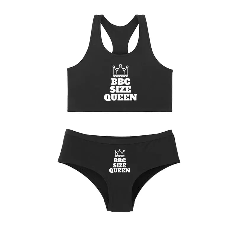 One Set BBC QUEEN Round Neck Tank Top And Panties Set Women's Underwear Sets Cute Cotton Underwear Sexy Lingerie For Women Set