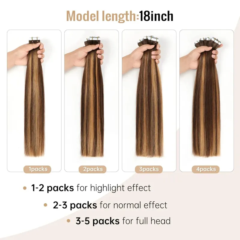 Highlight #4/27 Straight Tape In Hair Extensions Skin Weft Tape In Human Hair Extensions For Salon High Quality 100% Human Hair