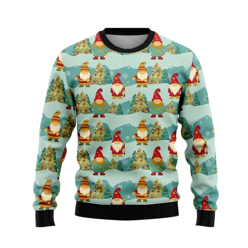 3D Printed Cartoon Santa Claus Sweatshirt For Men Merry Christmas Pattern Hoodies Casual Harajuku Loose Tops Round Neck Pullover