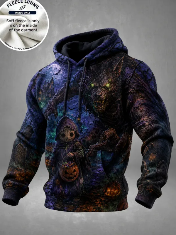 3D Print Halloween Fleece Hoodie Monster Pumpkin Kid Haunted House Full Print Pullover Long Sleeve Kangaroo Pocket Sweatshirt