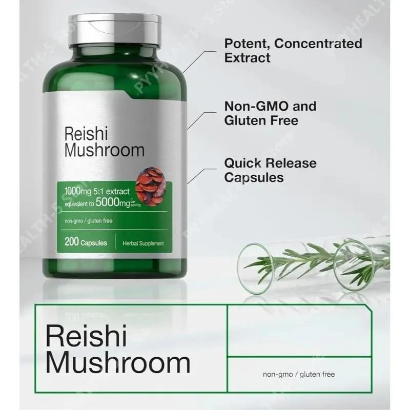 Reishi Mushroom Capsules | 200 Count | Non-GMO and Gluten Free Extract Supplement