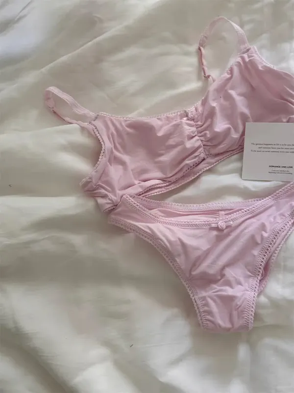 Pink Lace Bra Set Woman Adjusted-strap Seamless Bras+sexy Low Waist Panties Solid Simple Sweet High Elasticity Lingerie Sets New