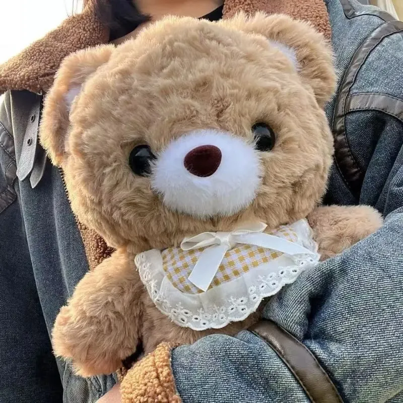 30cm Cute Mocha Brown Teddy Bear Plush Toy Soft Stuffed Animal With Lace Collar Girls Birthday Gift Bedroom Throw Pillow Doll