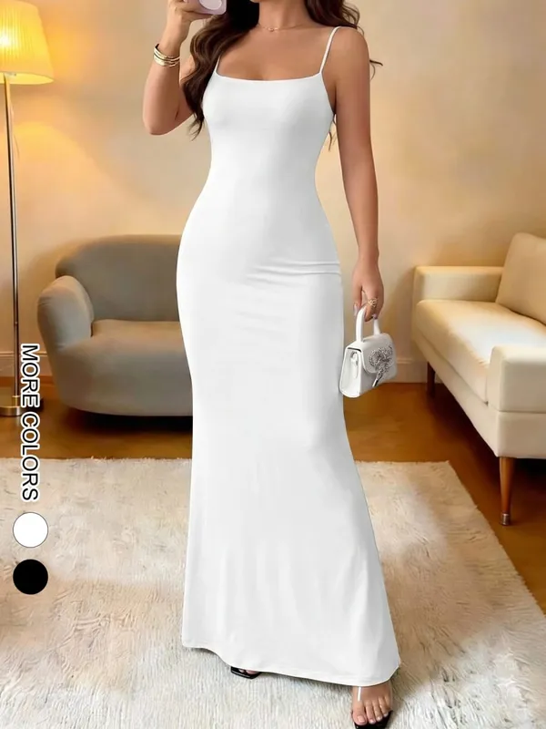 Summer New Strap Dresses Solid Sexy Women Streetwear Sheath Sleeveless Bodycon Dress Casual Elegant Party Ankle-Length Dresses