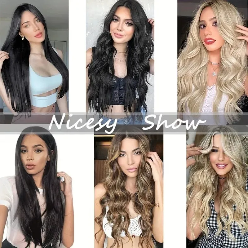 Synthetic 24Inch 7pcs/set Long Curly Clip In Hair Extensions Heat Resistant Fluffy Hairpiece for Women Daily Party Use