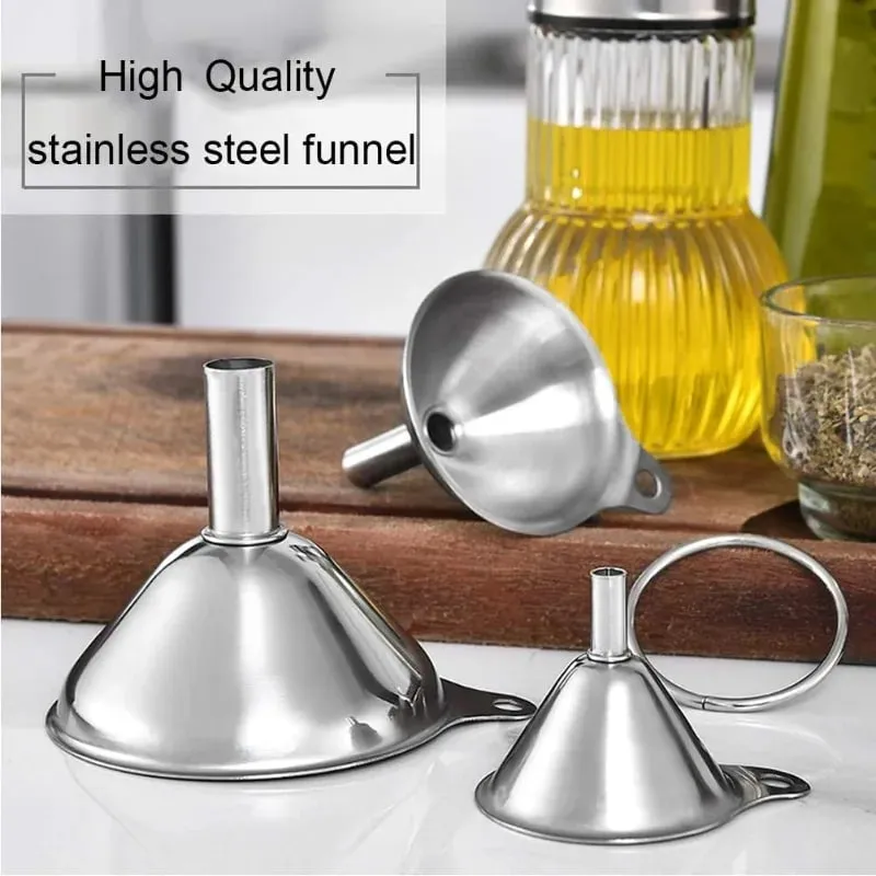 3PCS Stainless Steel Funnels Set Food Grade Metal Funnels with Cleaning Brush for Filling Bottles Kitchen Oil Liquid Filter Tool