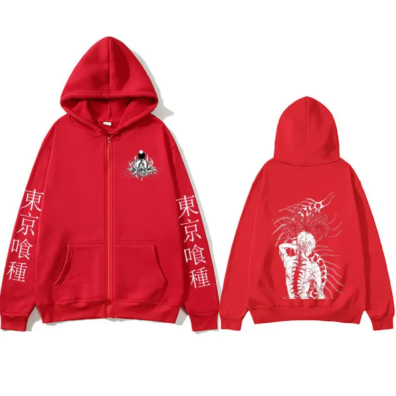 Anime Tokyo Ghoul Ken Kaneki Graphic Zipper Hoodies Men Women Fashion Zip Up Hooded Sweatshirts Long Sleeves Jacket Caots Hoodie