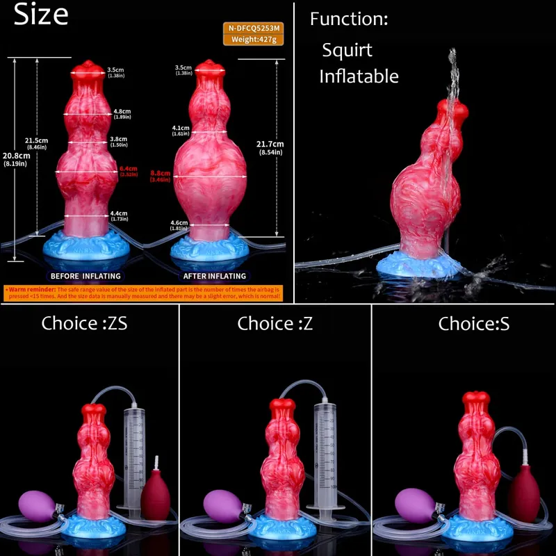 Silicone Inflatable Ejaculation Knot Dildo Adjustable Girth Squirting Fantasy Horse Penis Adult Sex Toys Anal Dilator