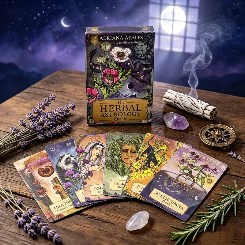 Herbal Astrology Oracle Cards 55 Card Deck English Edition Plant & Planet Correspondences for Spiritual Healing & Meditation