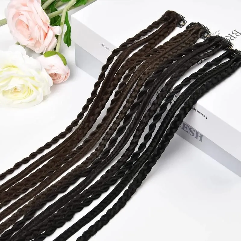 1Pc Clip in Braid Hair Extensions Wig 22inch Synthetic Braided Hairpiece 3 Braids on One Clip for Women Daily Costume Party Use