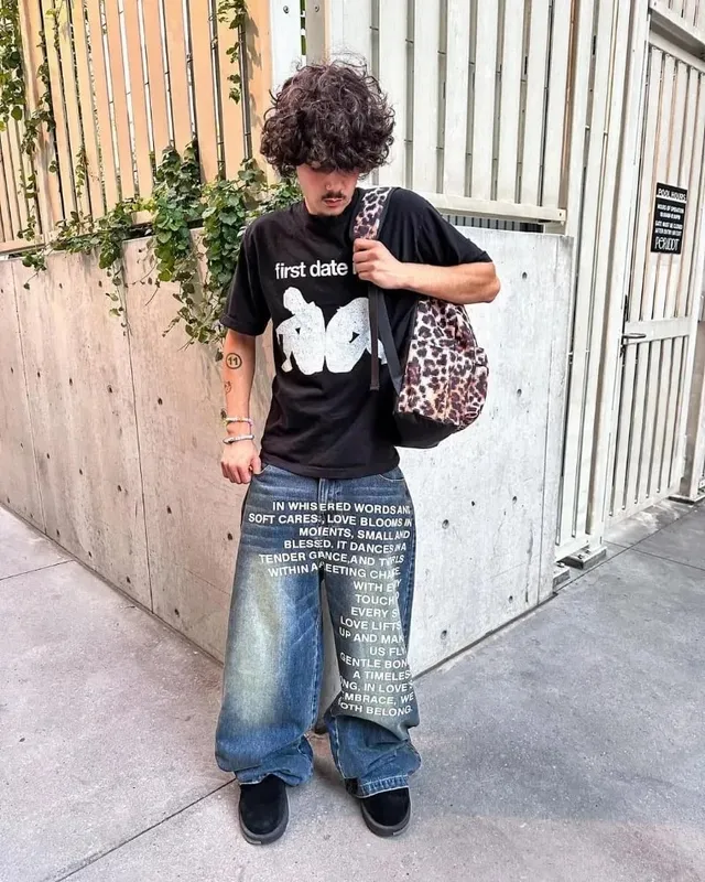 American Y2K Washed Letter Printed Wide Leg Jeans Men's Retro Street Style Hip-hop Trendy Brand Loose Fitting Unisex Pants — image 5
