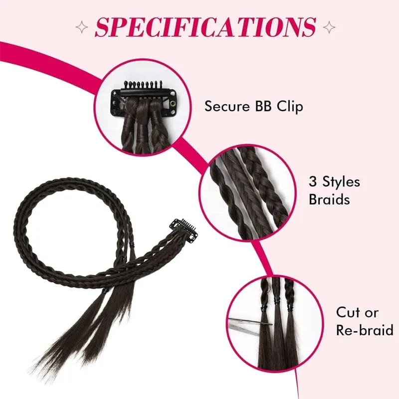 1Pc Clip in Braid Hair Extensions Wig 22inch Synthetic Braided Hairpiece 3 Braids on One Clip for Women Daily Costume Party Use
