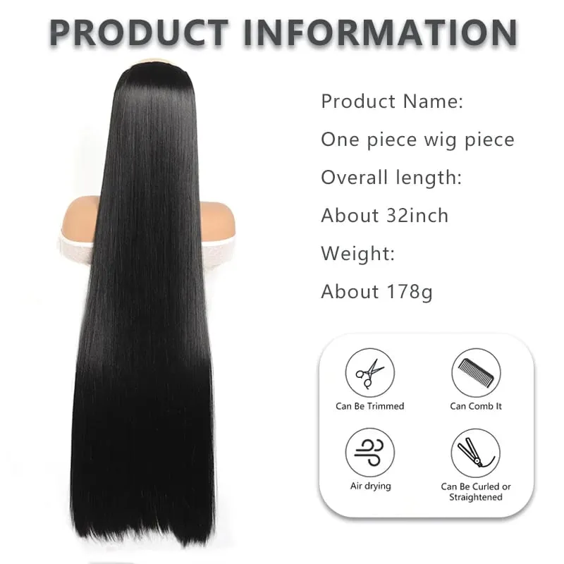 32inch Synthetic Hair Extensions 5-clip Long Straight Heat-Resistant Hair Extensions Suitable for Daily Vacations and Gatherings