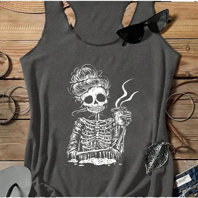 Ladies' Skeleton Print I-Back Vest A Summer Casual and Personalized Sleeveless Top in a Popular Style Perfect for Daily Wear