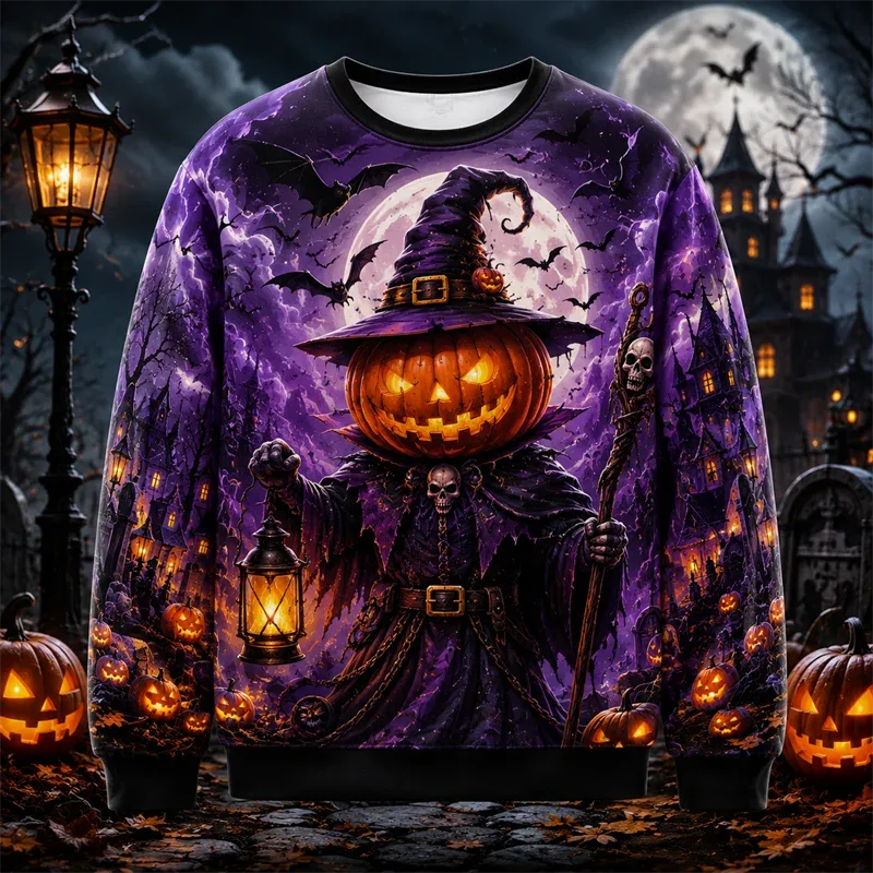 2026 New Pumpkin Print Halloween Sweatshirts Fashion Trendy Long Sleeve Holiday Wear Sweater Loose Streetwear Hip Hop Pullovers