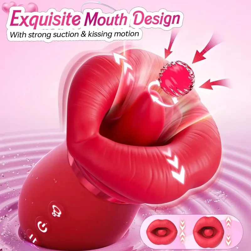 Rose Mouth-Shaped Licker Vibrator Clitoral Nipple Auto Tongue Licking Sucker Stimulator G Spot Clit Masturbate Sex Toy for Women