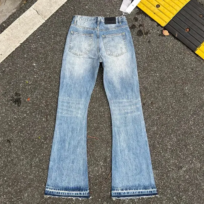 Schwere wassergewaschene Retro-Jeans mit blauen Tintenspritzern und Micro-Flare-Jeans, gerade Baggy-Jeans für Herren und Damen, Boot-Cut