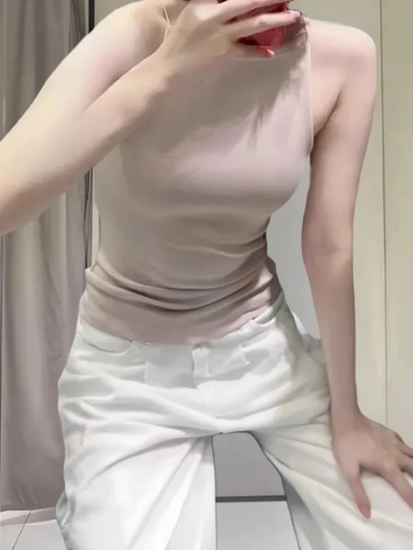 Summer women's retro solid color spicy girl sexy sleeveless slim fit off shoulder vest top
