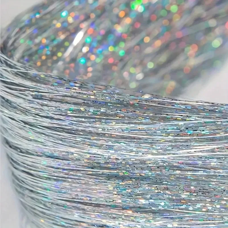 12Pcs Synthetic Hair Tinsel Clip in 20Inch Glitter Tinsel Hair Clip in Hair Tinsel Kit Heat Resistant Shiny Sparkle Fairy Hair