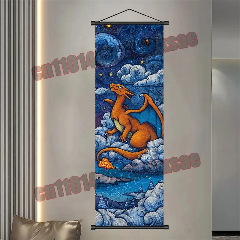 Printed Pokemon Poster Anime Wall Artwork Gengar Eevee Pikachu Images Scroll Paintings Retro Artist Home Living Room Decor