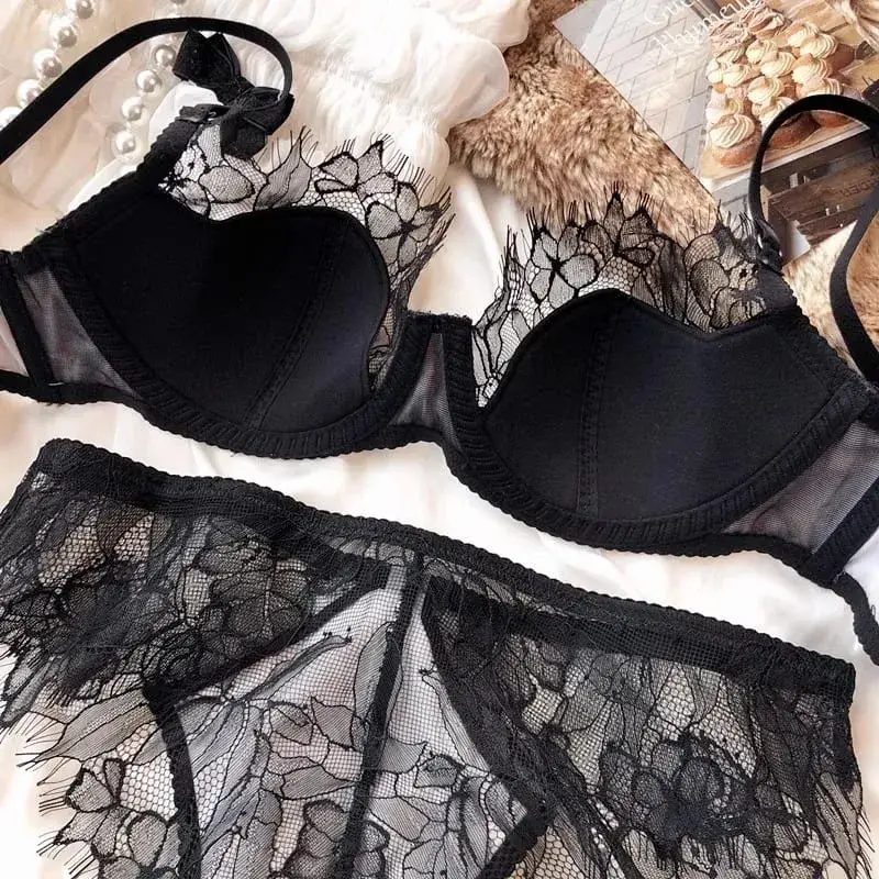 FrenchSexy Lace Leopard Satin Lingerie Suits Transparent Push Up Women Underwear W Cup Thin Cotton Female Bra Panties