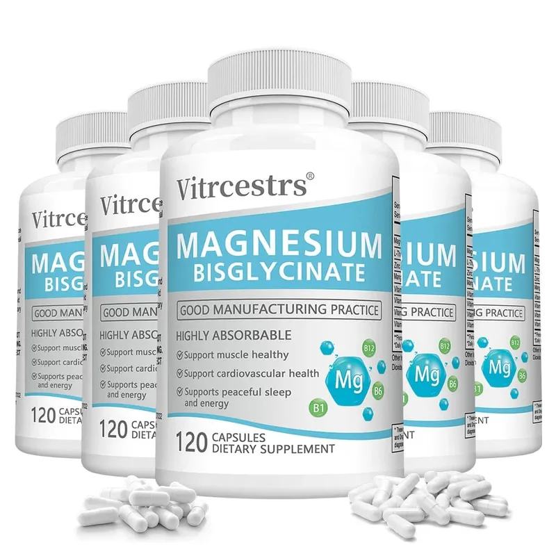 Magnesium Bisglycinate Capsules 450mg Daily Mineral Supplement Support Muscle Joint Cardiovascular and Digestive Body Wellness
