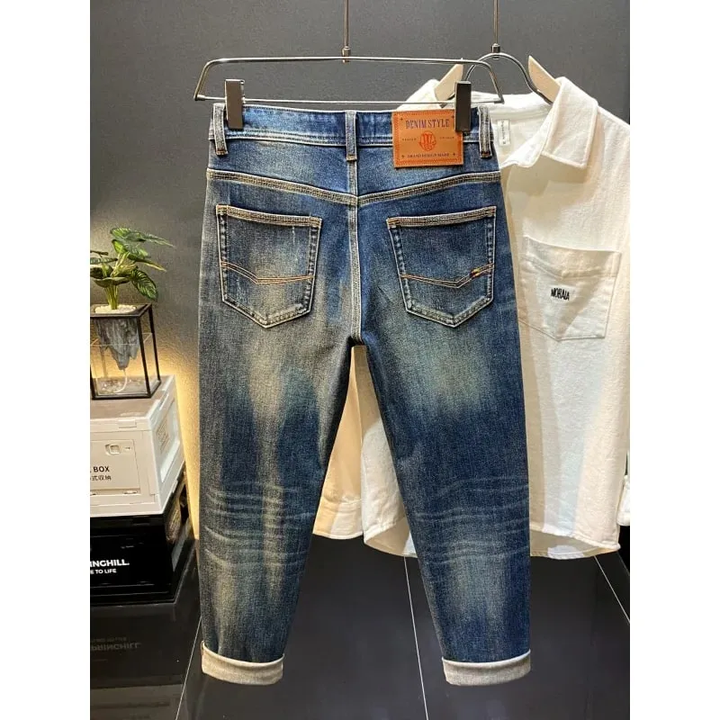 Jeans men's 2025 autumn new straight tube small foot elastic casual trend retro high-end long pants