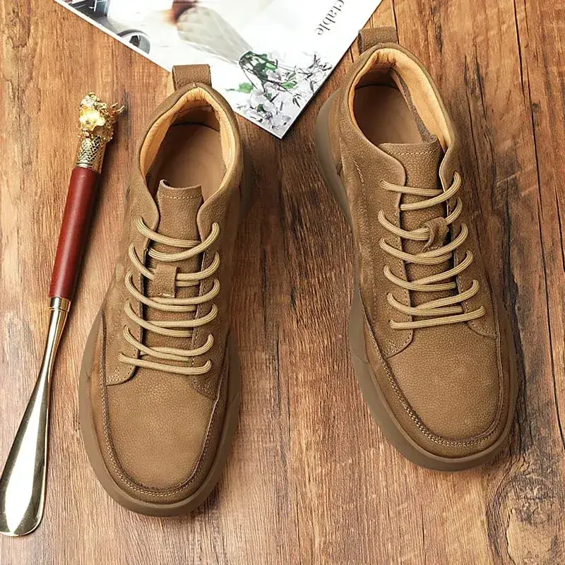 Italian 2025New Arrival Genuine Leather Mens Antiskid Walking Shoe Outdoor Thick Bottom Sneakers Casual Leather Minimalist Shoes