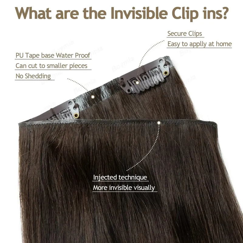 Invisible Thick PU Clip in Hair Extensions Real Human Hair Straight Remy Hair Clip in Hair Extensions 7pcs for Women Daily Use