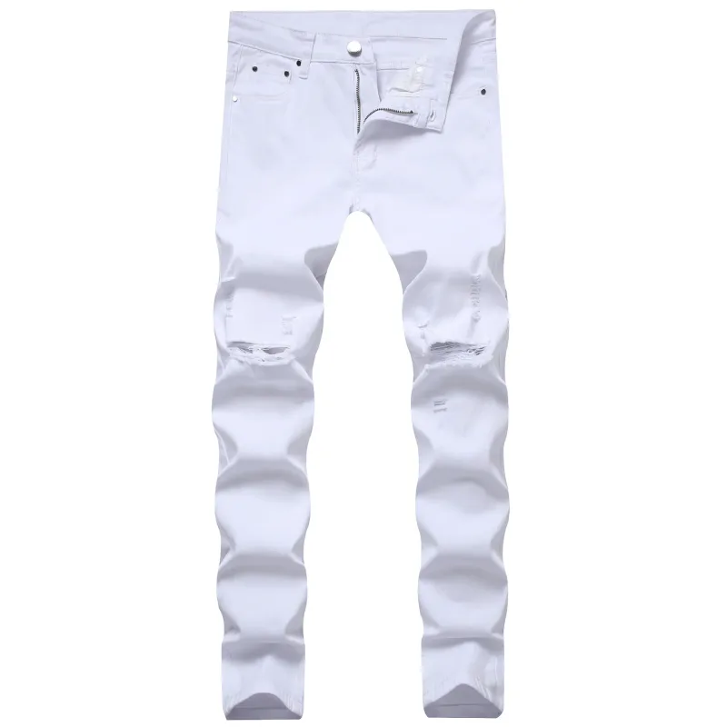 Skinny Jeans Men Denim Pant Punk Street Style Ripped Vintage Wash Trouser Mens Casual Slim Fit Pencil Denim Holes Pants 2025