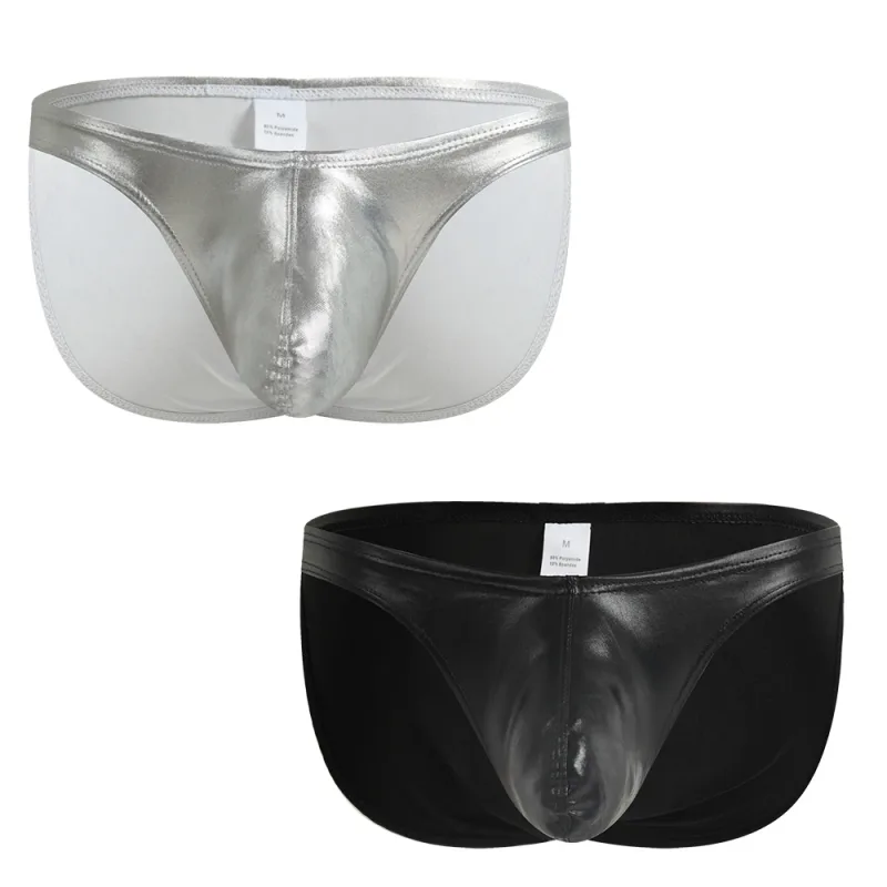 Men's Fashion Low Waist Imitation Leather Briefs with U Convex Pouch Sexy Underwear Lingerie 3PCS/2PCS/1PC Set