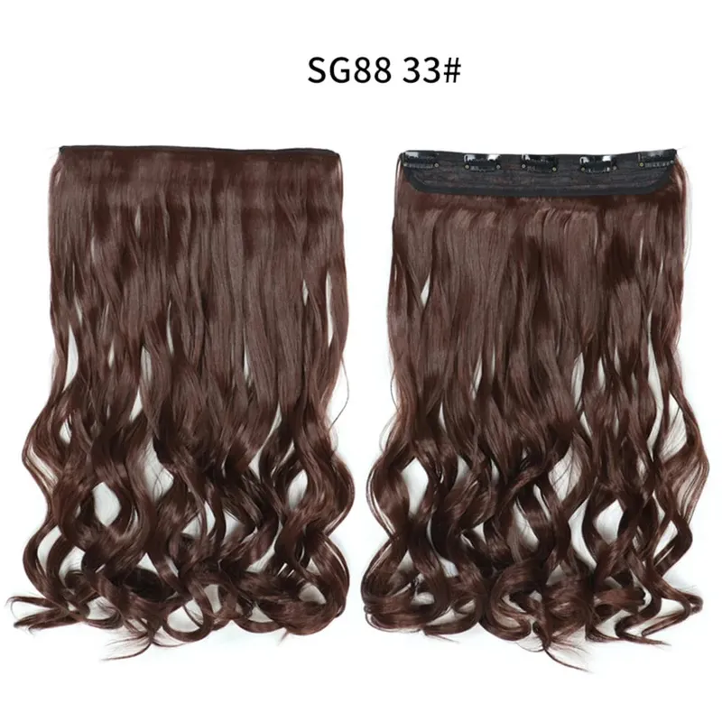 Longo reto encaracolado uma peça 5 clipes clip-in extensões 22 Polegada penteados resistentes ao calor cor mistura loira pedaço de cabelo para mulher