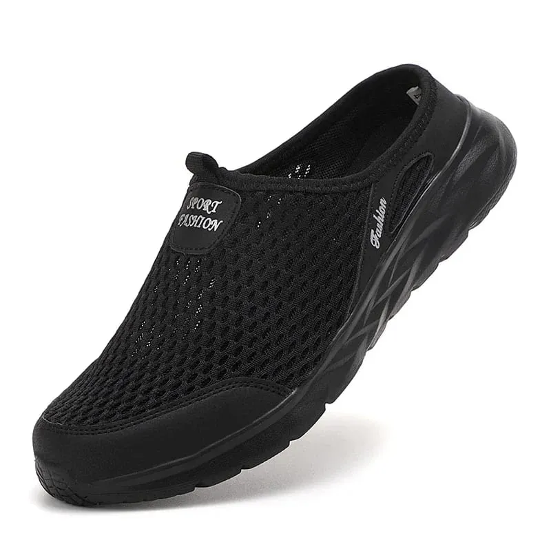 Half Slippers Mens Summer Breathable Mesh Mens Shoes Outdoor Casual Walking Shoes Large Flat Light Mesh Slippers Men