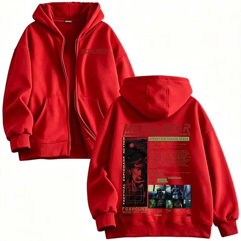 Metal Gear Solid MGS1 Solid Snake Game Zipper Hoodies Men's Women Clothing Fashion Gothic Zip Up Hooded Sweatshirts Jackets Coat