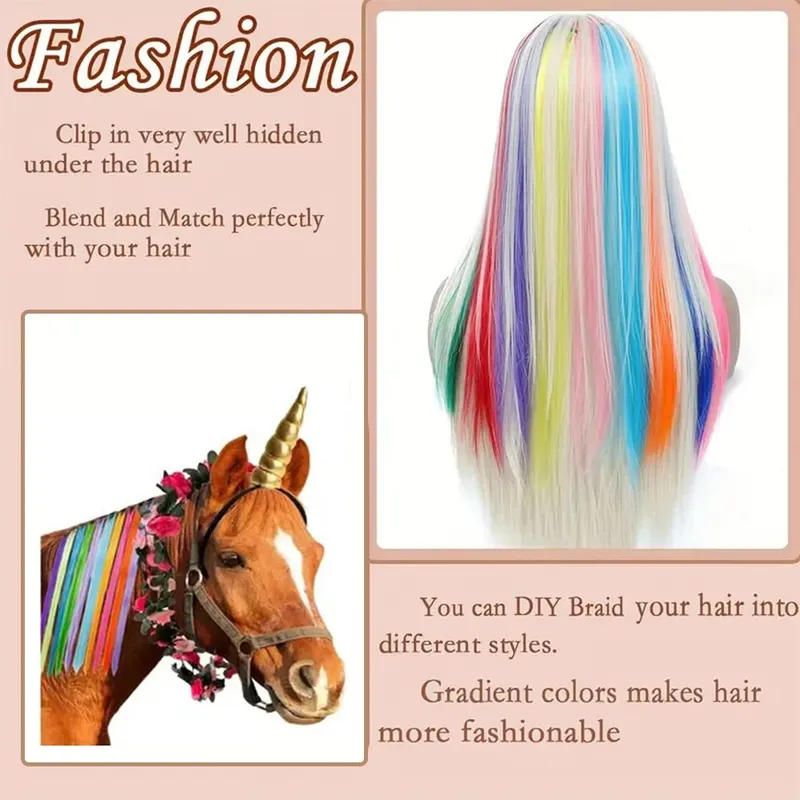 12Pcs 22 Inch Party Highlights Clip In Hair Extensions Straight for Women Multiple Colors Available Suitable for All Occasions