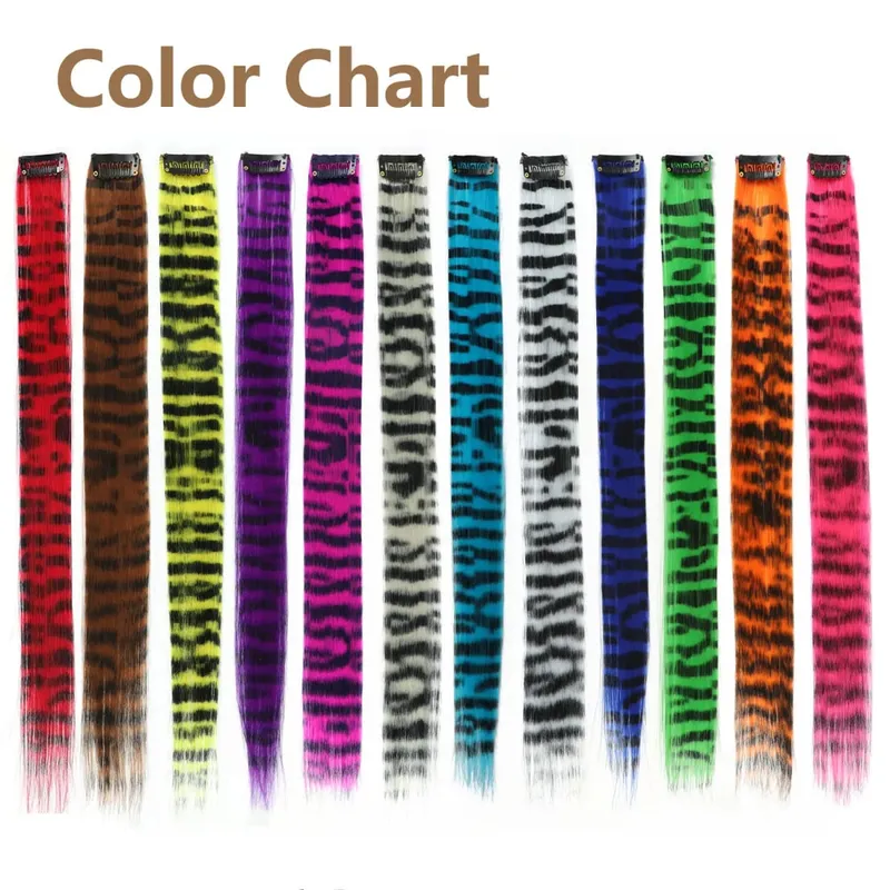 Clip in feather hair extensions Synthetic clip in colorful striped hairpieces 18inch for women ladies daily party holiday