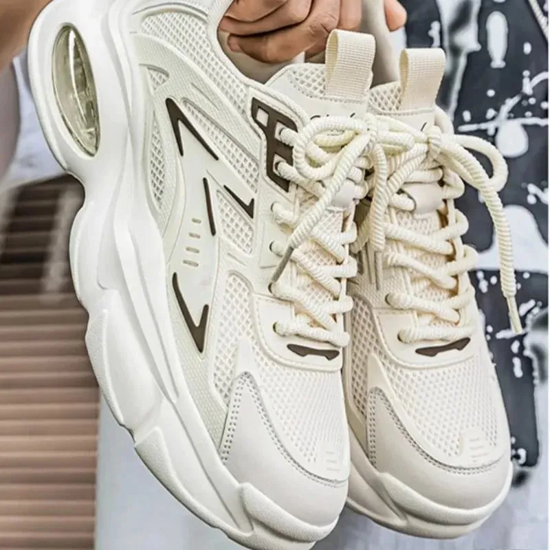 1 Pair Men's Summer Breathable Running Shoes Fashionable Dad Style Thick Bottom Sports Sneakers Casual Low Top Rubber Outsole