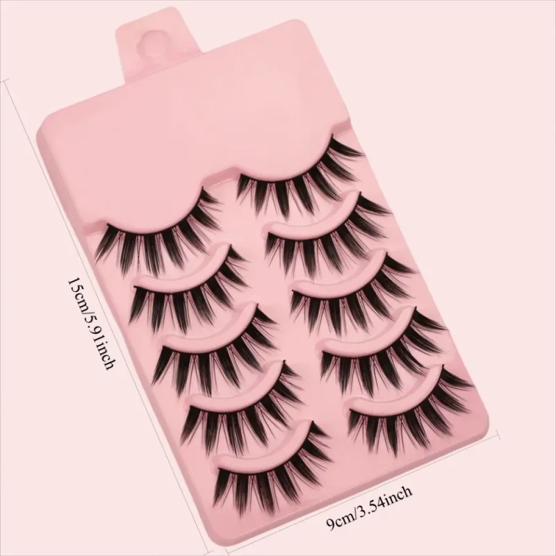 5Pairs Manga Spiky Fairy False Eyelashes Anime Cat Eye Style Wispy Fake Lashes with Soft Band Reusable Eye Makeup Tool for Women