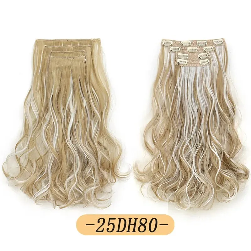 Synthetic 16Inch 11Clips Long Curly Hair Extension Heat Resistant Hair Extension Clips In Ombre Black Brown Blond Women