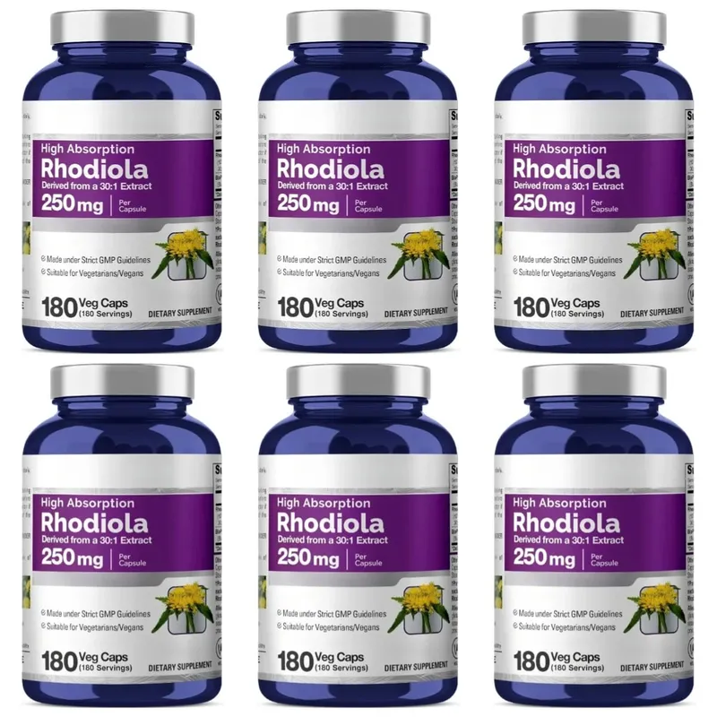 Rhodiola Rosea Supplement 180 Capsules 250mg Plant Extract per Serving Stress Reduction Energy Boost Cognitive Function Support