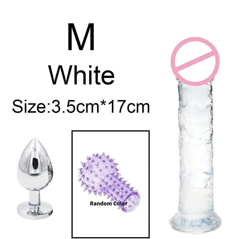 6 Sizes Realistic Dildos Adult Sex Toys For Man Women 18 Metal Anal Plug Clear Penis Butt Plug Anus Masturbation Stimulator Dick