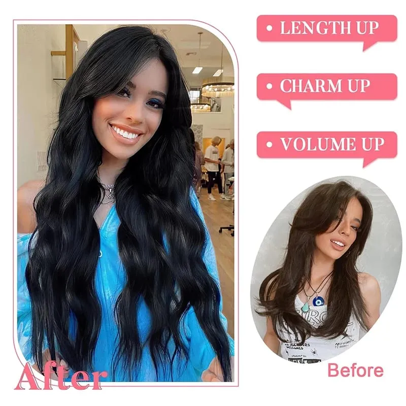 Long Wavy Synthetic Hair Extension 4pcs Clip In Hair Extensions Clip In 20 Inches Synthetic Soft And Natural Thick Hair Pieces
