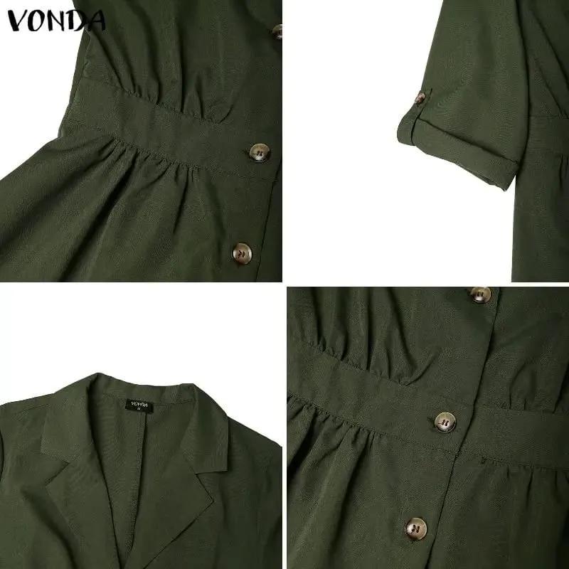 Summer 3/4 Sleeve Women Dress Fashion Sundress OL Work Shirt Dresses Streetwear Solid Color Vestidos Oversize S-3XL