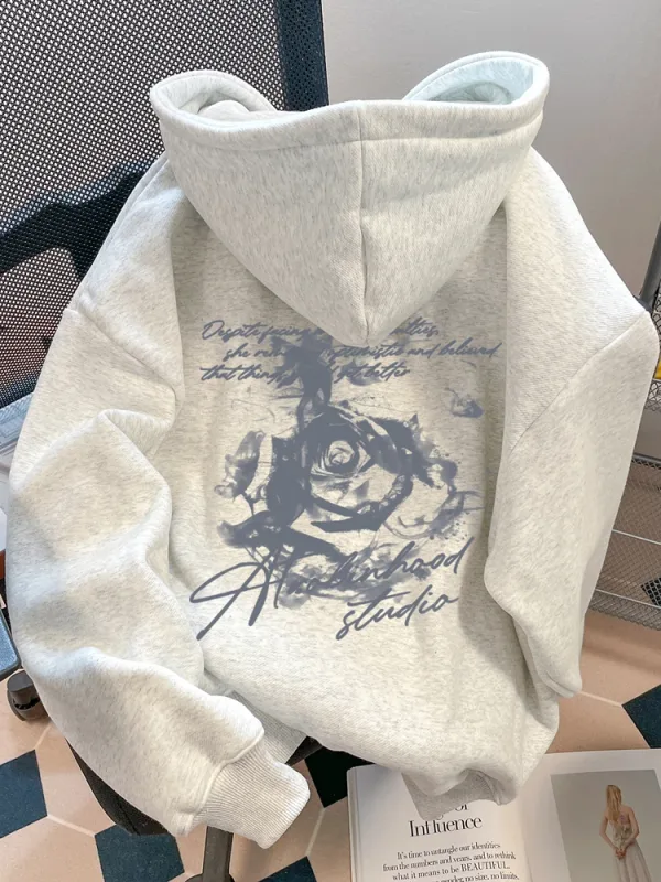 Kwiat róży Mężczyźni Kobiety Bluza z kapturem Outdoor Street Casual Loose Sports Comfort Sportowa Wszechstronna Codzienna zimowa jesienna bluza