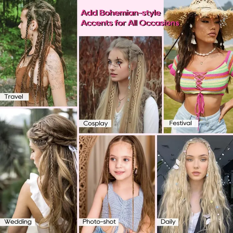 LM Bohemian Style Fried Dough Twists Braid Hairpiece Female Wig Braid BB Clip Style Boxing Braid for Women Festival Rave Styling