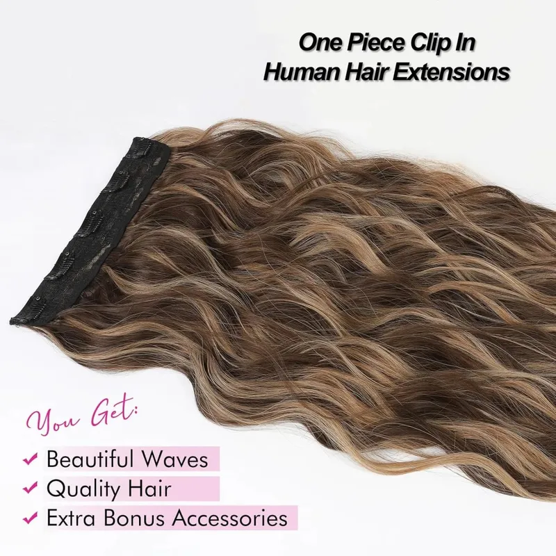 Highlight #4/27 Body Wave One Piece Clip In Hair Extensions Brazilian Hair Ombre 3/4 Full Head 5 Clip In Human Hair Extensions