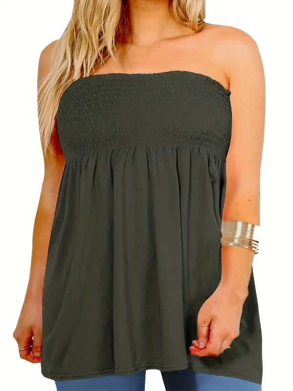 Plus size feminino sexy cintura alta plissado tubo superior verão casual roupas de cor sólida