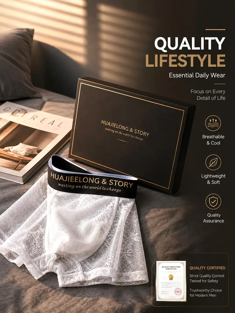 1/3PCS Sexy Lace Floral Knit Hollow Out Men Underwear Cool Ice Silk Breathable Mesh Crotch Boxers Man High Elastic Men's Panties